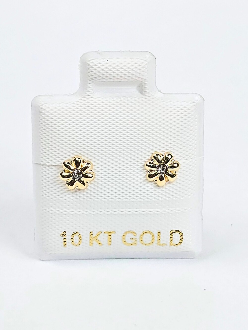 10K Solid Gold Flower CZ Stud Earrings Screw Back Women Kids Broquel Flor 5mm